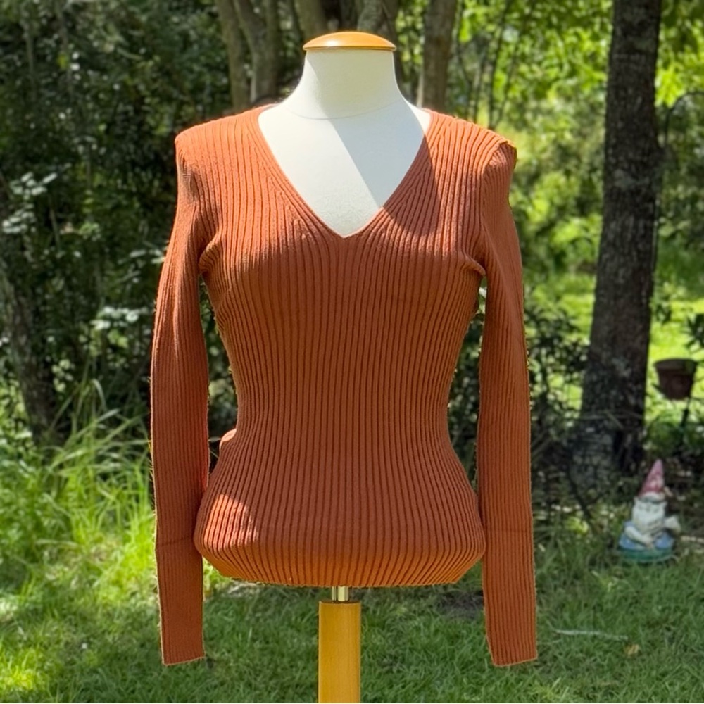 NWT ZESICA Rust V-Neck Ribbed Sweater Size Medium (CWT0001)
